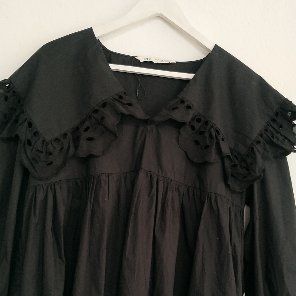 Zara Long sleeve Poplin Mini Dress Black - Picture 5 of 13